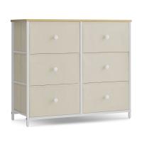 Cómoda de estilo industrial con 6 cajones de tela, armario de almacenamiento con marco de acero y tapa de madera, ideal para dormitorio y pasillo, disponible en varios colores, 30x80x71 cm - details 0