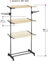 ARISE SHOP-KINVARA Tendedero 3 alturas negro,Tendedero plegable Metal Hierro de 3 niveles para ropa para uso en interiores y exteriores,Colgador de ropa plegable tipo rodillo, estante de pie para ropa,con Ruedas y Fácil de Mover - details 1