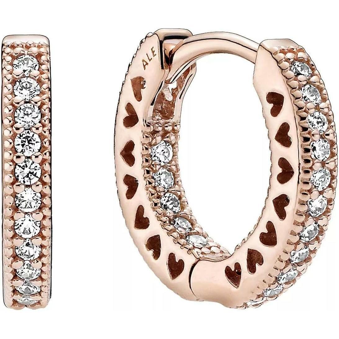 PANDORA Signature Pendientes de aro con forma de corazón y engaste pavé