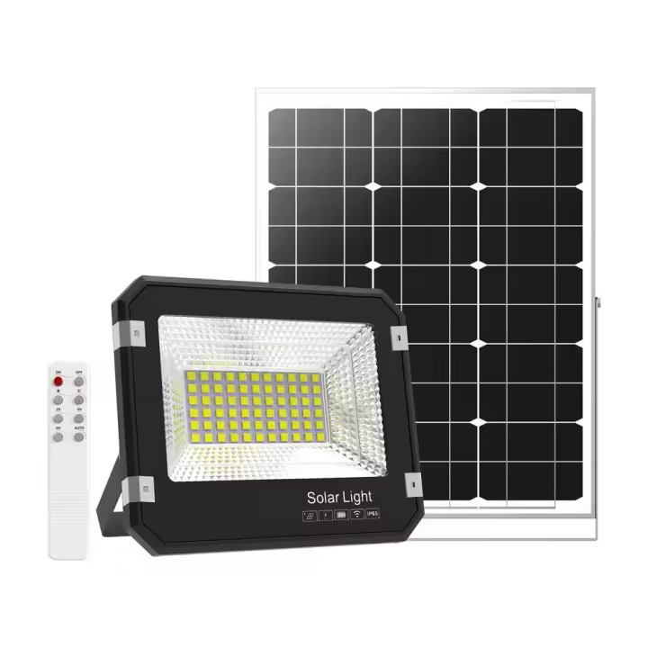 Foco solar 800 lumens con panel y mando a distancia, exterior - 1
