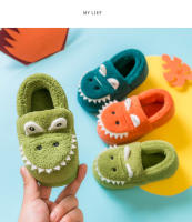 Pantuflas Verdes De Peluche Para Niños Con Patrón De Dinosaurio Lindo Antideslizantes Para Uso Interior Tallas Para Edad 3-6 Años - details 1
