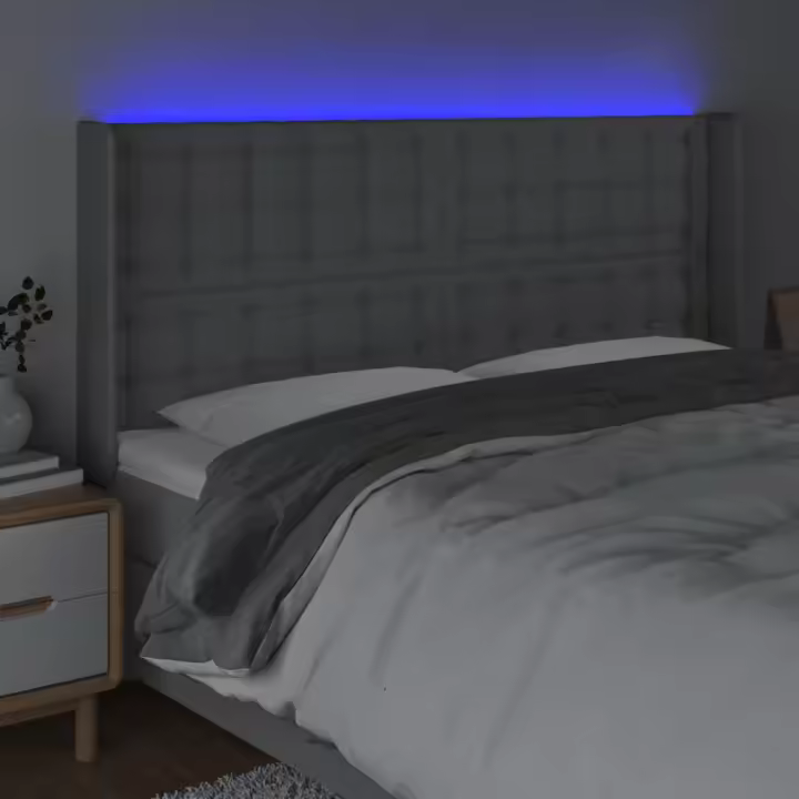 vidaXL Cabecero con LED de tela gris claro 203x16x118/128 cm - 1