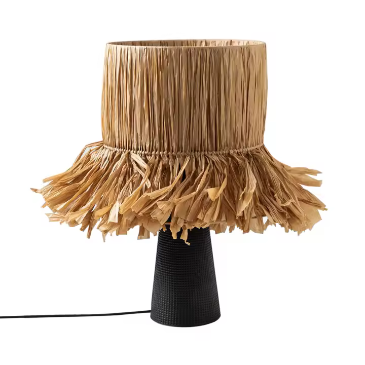 Ledkia Lámpara de Mesa Cerámica Artesanal Bajawa con Pantalla de Rafia Natural - 1