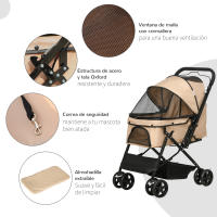 PawHut Cochecito para Mascotas Plegable Carrito para Perros Gatos con Toldo Ajustable Cesta de Almacenaje Correas de Seguridad y Frenos Tela Oxford 600D Acero 76,5x52x95 cm - details 7