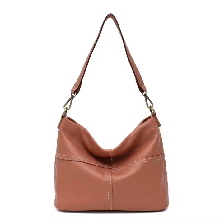 Bolso Hobo De Cuero Genuino Vintage Para Mujer Estilo Casual Con Punzadas Y Patchwork Bolso De Hombro Cruzado Diario - 1