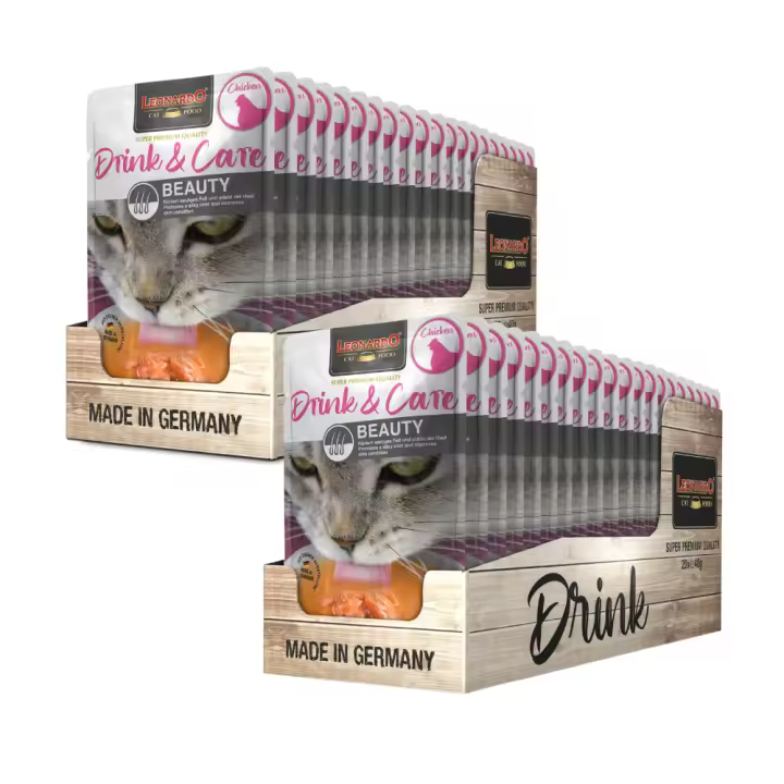 2 Pack 20x40grs Leonardo Drink & Care Beauty Sopa Pollo para Gatos - 1