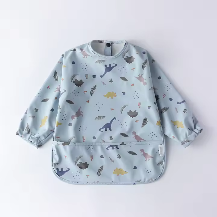 Delantal De Comida Para Niños Con Bolsillo Y Manga Larga Cubierta Completa Ropa Infantil Impermeable Con Bolsa Smock De Moda Para Bebés - 1