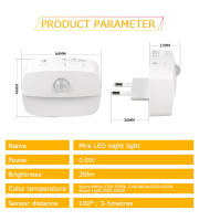 Lámpara Nocturna LED Con Sensor De Movimiento EU/US Enchufe 85-265V Pir Inducción Humana 3 Colores Para Dormitorio - details 1