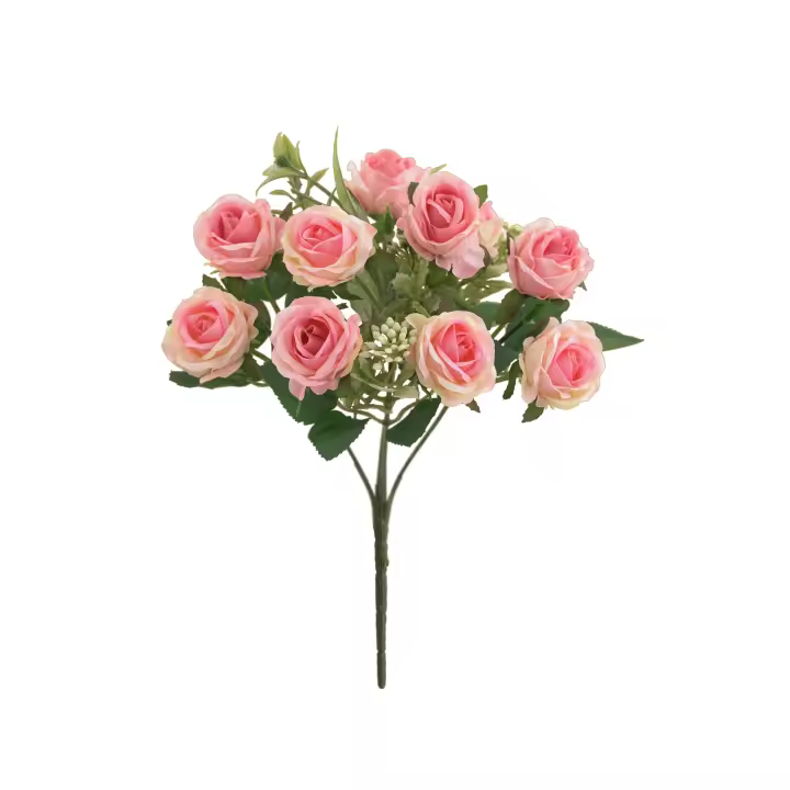 Rosa Artificial De Seda Con Ramo 1PC Flores Artificiales Para Decoración Y Bouquet De Novia 10 Cabezas De Rosas Bellas Y Realistas - 1