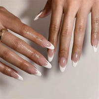 24Pcs Set Uñas Postizas De Acrílico Blancas Con Borde Ovaladas Adhesivas Fáciles De Usar Y Quitar Cubierta Total De Uñas - details 0