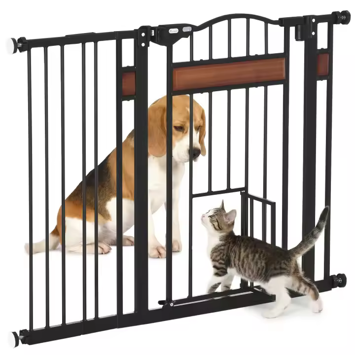PawHut Barrera de Seguridad Extensible para Puertas y Escaleras Barrera para Perros Medianos con Altura Ajustable Cierre Automático y Sistema de Doble Bloqueo 93x76,2 cm Negro - 1
