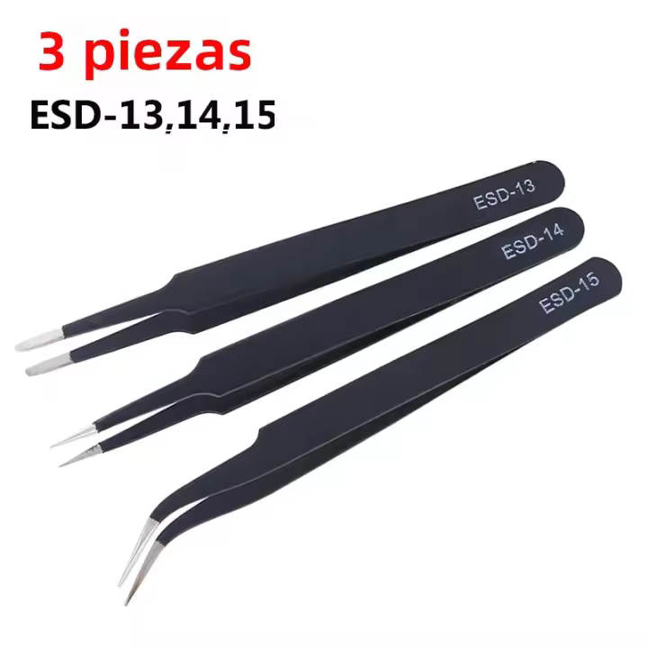 Set De 6 Pinzas De Precisión ESD Antiestática De Acero Inoxidable Herramienta Industrial Para Mantenimiento Curvas Y Rectas - 1