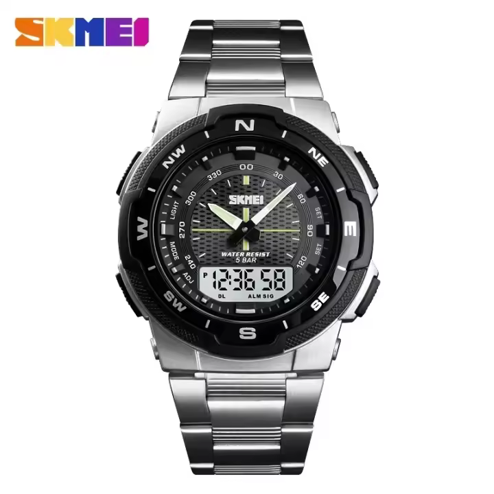 Reloj De Pulsera Deportivo De Moda Para Hombre SKMEI 1370 Lujo Acero Inoxidable Resistente Al Agua Cronógrafo Dual Pantalla LED Y Analógica - 1