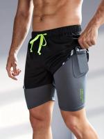 Shorts De Verano Para Hombre Transpirables Casual Con Cintura Elástica 2 En 1 Deporte Secado Rápido Running Doble Capa - details 0