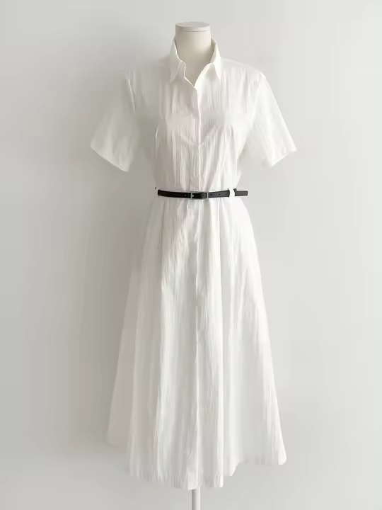 Vestido De Encaje REALEFT Para Mujer Estilo Francés Verano Cuello En V Manga Corta Ajustado Casual Longitud Media Pierna A-line Con Cinturón - 1
