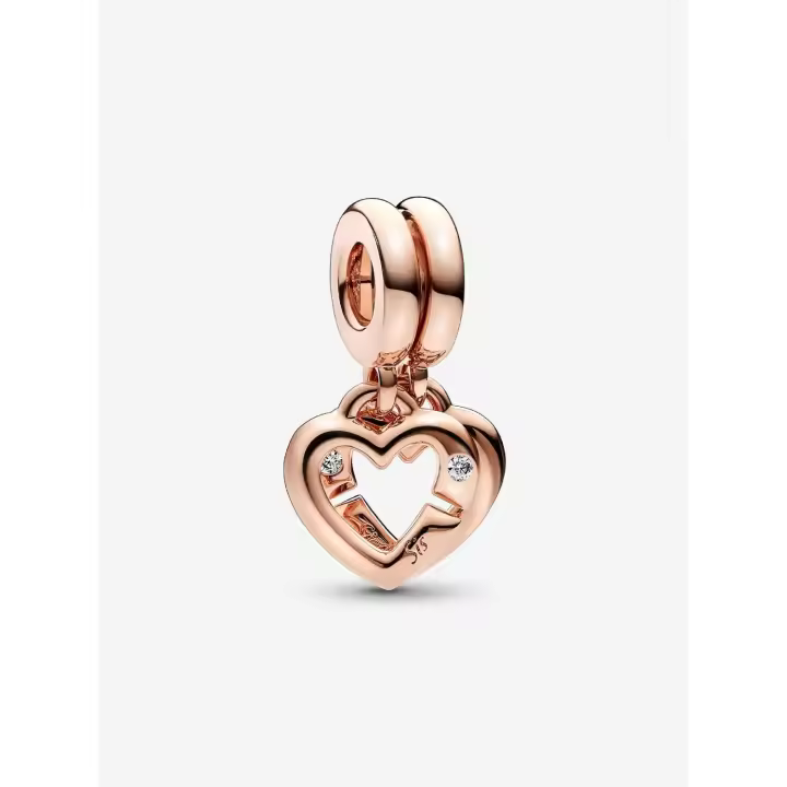 Pandora - Charm Colgante with corazones de Hermanas entrelazadas - Baño de Gold Rose de 14 K - 1