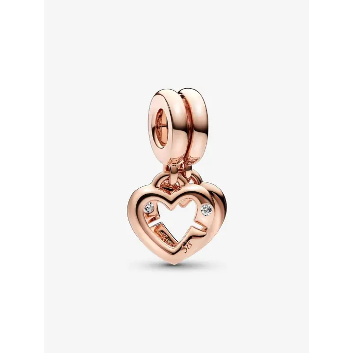Pandora - Charm Colgante with corazones de Hermanas entrelazadas - Baño de Gold Rose de 14 K - 1