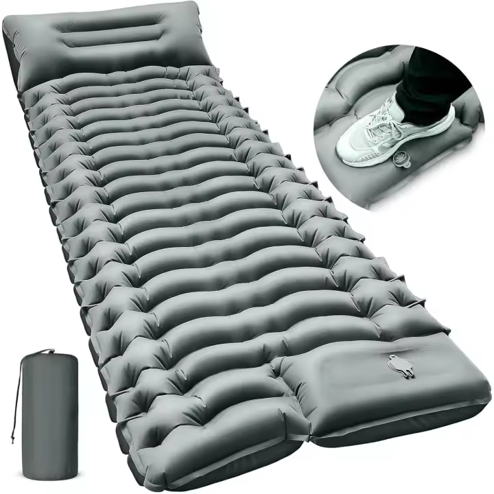 Colchoneta de dormir para camping, ultraligera con almohada con bomba de pie incorporada, almohadillas de dormir inflables compactadas para acampar, mochileros, senderismo, Viajes - 1