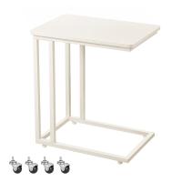 Mesa auxiliar moderna con ruedas y pies ajustables, ideal para dormitorio, fácil de montar, marco de acero, en blanco crema o negro ébano - details 0