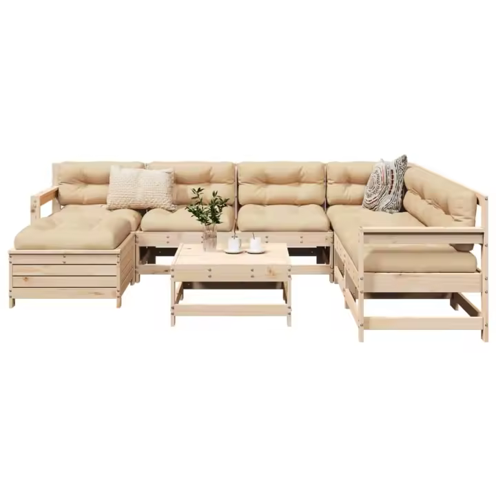 vidaXL Juego de sofás de jardín 8 pzas madera maciza de pino - 1