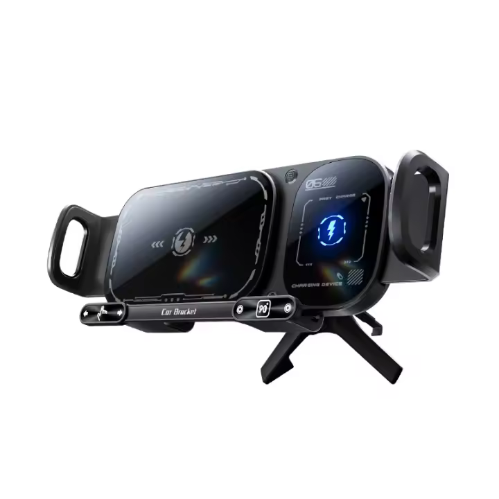 Cargador inalámbrico para coche, doble bobina, pantalla plegable, rotación táctil, soporte para teléfono de coche - 1