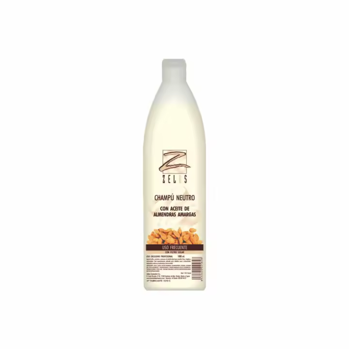 Zelos Champú Neutro Profesional con Aceite de Almendras Amargas - 1 Litro - Uso Diario - Proporciona Brillo y Nutrición - Ideal para cabello fino y frágil - 1