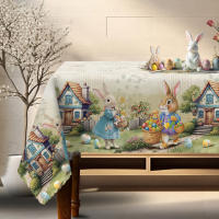 Mantel De Pascua Rectangular Con Diseño De Granja Y Conejos Ideal Para Fiestas Y Decoración Del Hogar Estilo Pastoral Sintético 1 Pieza - details 5