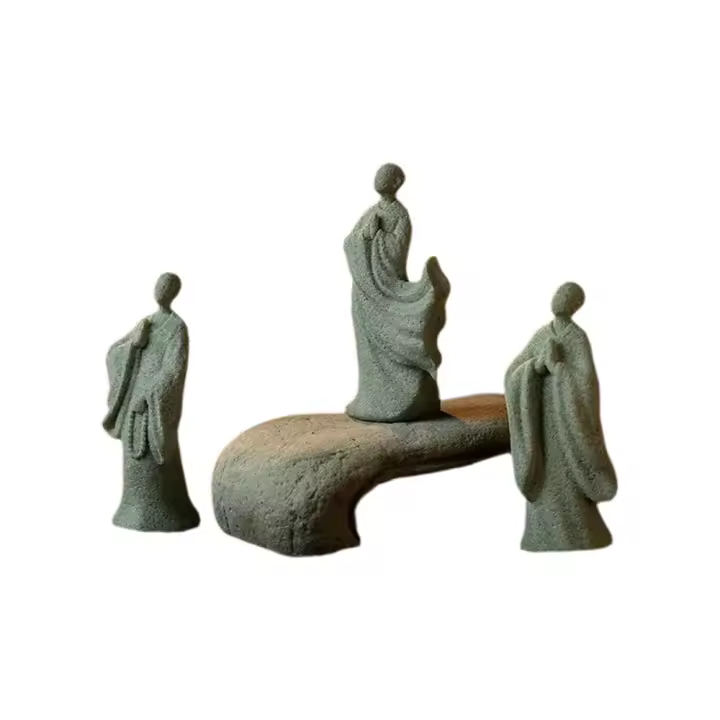 Estatua De Buda Zen Para Jardín Decoración De Monje Budista Para Acuario Yard Flower Pot Sandstone Verde Thailandia - 1