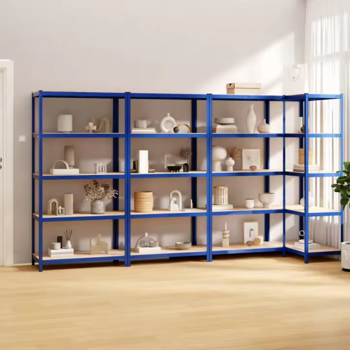 vidaXL Estantería 5 niveles 4 uds acero y madera contrachapada azul - 1
