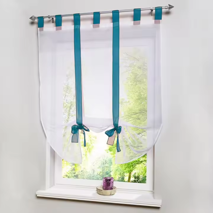 - 1 pieza Cortina Romana Adorable Nudo Estilo Dormitorio Sentado Ventana de Voile Bordada - Azul - 100cmx140cm - 1