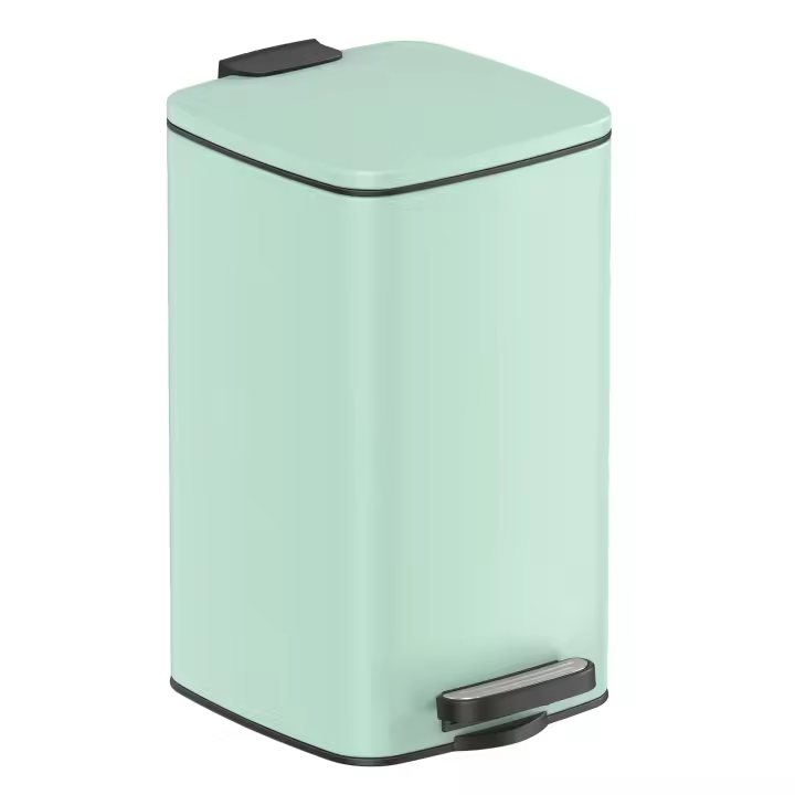 Cubo de Basura Compacto de 8L para Baño - Con Pedal y Tapa de Cierre Suave, Acero Inoxidable, Disponible en Blanco, Negro o Verde Menta - 1