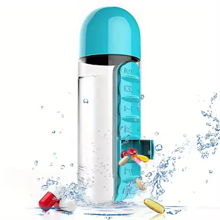 Botella De Agua Portátil Con Caja De Medicamentos Integrada Para Deporte Gimnasio Camping Y Viajes 501ml-600ml - 1