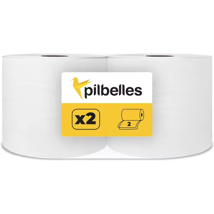 PILBELLES Pack 2 Bobinas de Papel Industrial de Pasta de Celulosa Gofrada | Acabado Laminado Doble Capa 3 kg/rollo - 1