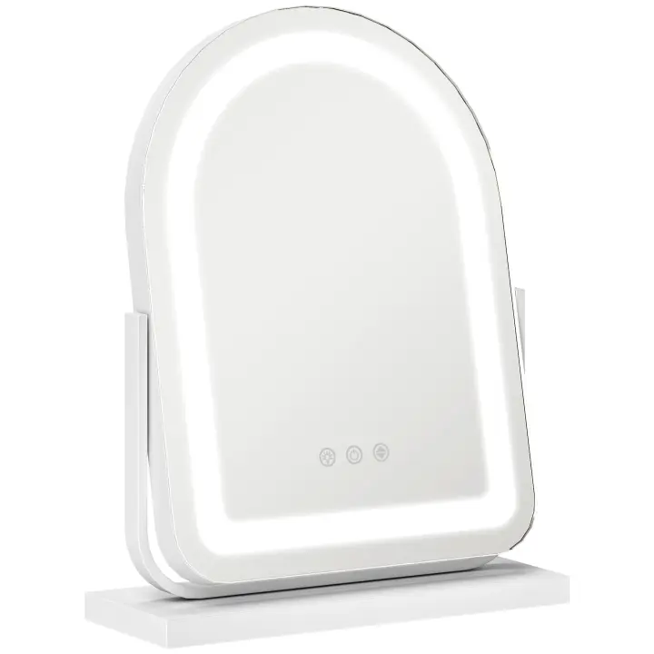 HOMCOM Espejo Maquillaje con Luz LED Espejo Tocador Giratorio con 3 Modos de Iluminación Ajustables Interruptor Táctil Rotación Regulable de 360° y Función de Memoria Blanco - 1