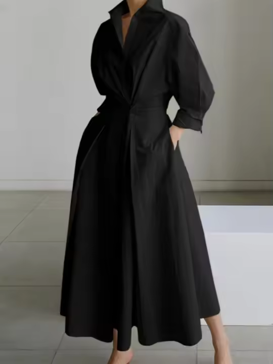 Vestido A-Line Midi De Mujer Otoño Moda Comercial Cuello Polo Manga Larga Suéter Ample Cintura Natural Estilo Oficina Dama - 1