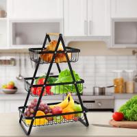 Mostrador de cocina multifuncional de cesta de frutas de tres pisos con mango de madera y estante de almacenamiento del restaurante para el almacenamiento de frutas, verduras y pan - details 1