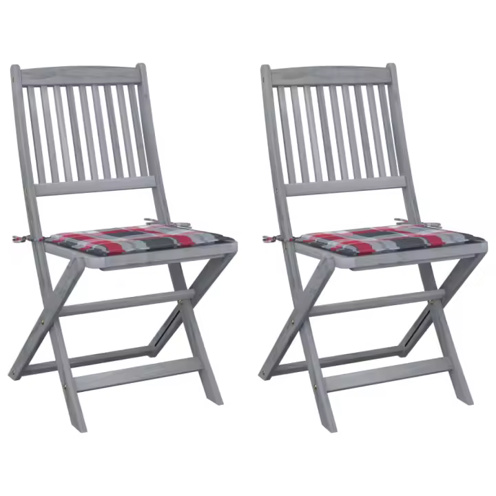 vidaXL Sillas de jardín plegables 2 uds madera maciza acacia y cojines - 1