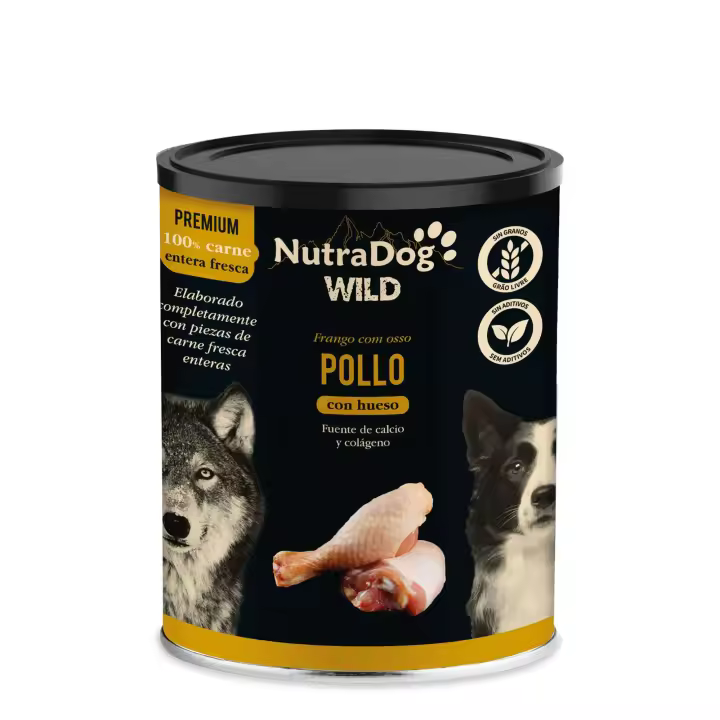 Lata de pollo con hueso para perros NutraDog WILD PREMIUM 400 g 15 LATAS - 1