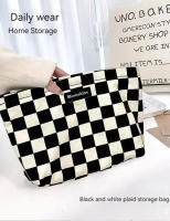 Bolso De Cosméticos Grande Y Versátil a Cuadros Negro Y Blanco Bolso De Almacenamiento Portátil Para Maquillaje Y Toallitas - details 0