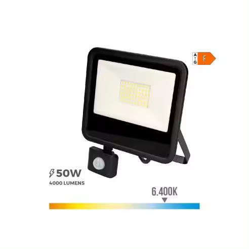 EDM Foco Proyector LED 50W 4000LM Luz Fría con Sensor de Presencia - 70357  Iluminación Exterior Proyectores Led - 1