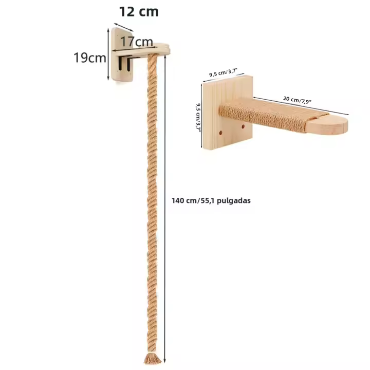 Juego De 2 Puestos Para Gatos Con Cuerda De Escalada Y Estante Montado En La Pared Gym De Selva Para Gatos Domésticos Interiores Poste De Rascado Escalera Juguete Interactivo - 1