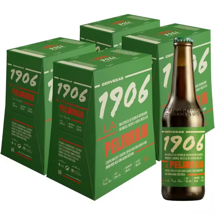 1906 Galician Irish Red Ale - Cerveza Premium Extra, Pack de 24 Botellas x 33 cl, Sabor Tostado y Aroma Maltoso, Galardonada Internacionalmente, 5% Volumen de Alcohol - 1