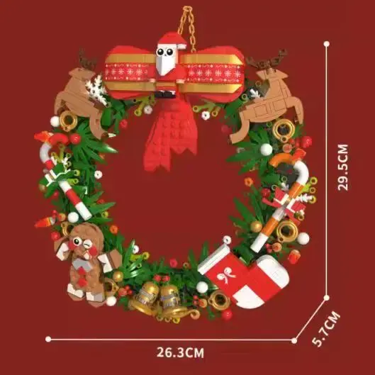 Holiday Christmas Wreath Building Blocks kit Eucalyptus Wreath Decorated House Model for Xmas, Toys Gift for 8+ Kids Adults - 1