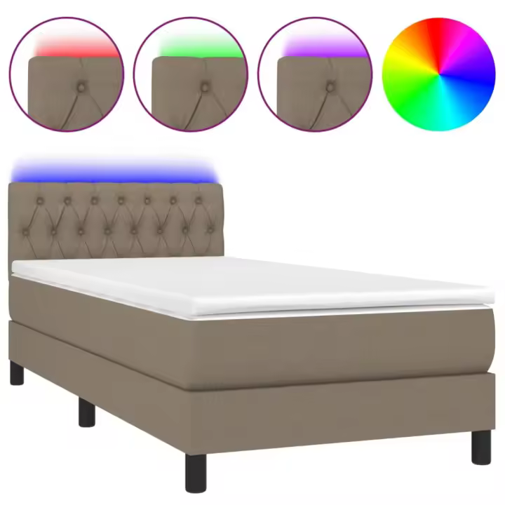 vidaXL Cama box spring colchón y luces LED tela gris taupe 90x190 cm - 1