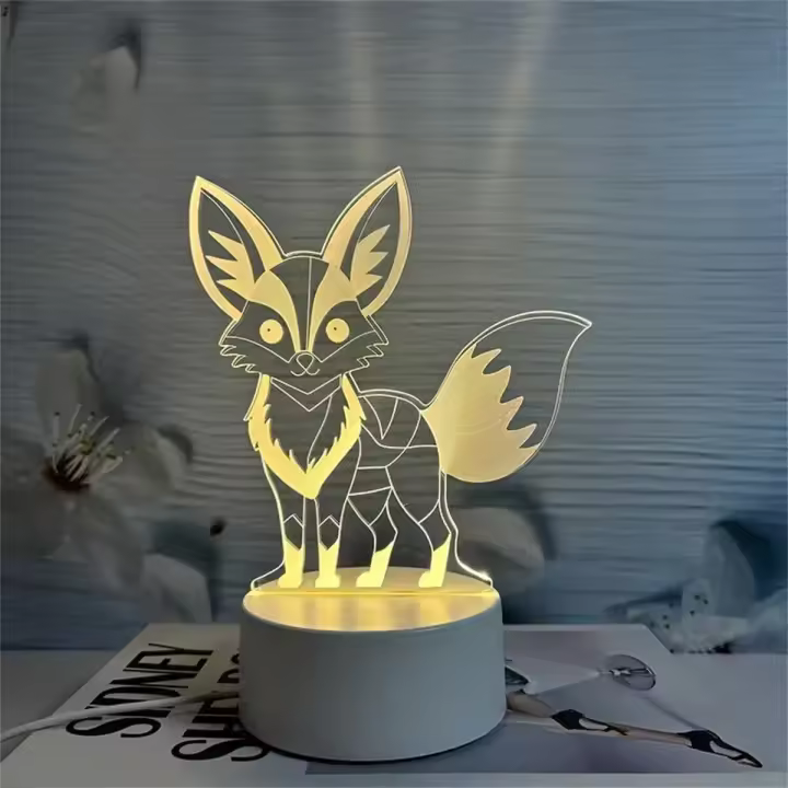 Lámpara De Noche 3D De Zorro Con Ilusión Óptica Y Toque Cambio De Color Ambiental De 7 Colores Para Dormitorio - 1