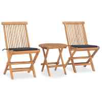 vidaXL Set comedor de jardín plegable 3 piezas madera de teca cojines en color Azul/Verde brillante/Rojo vino tinto y más | acolchados duraderos para sofás de jardín terraza exterior - details 5