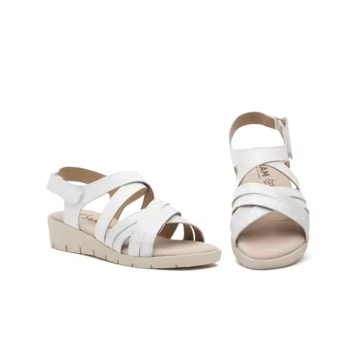 BL-834 Negro y Blanco Hecho en España Sandalias Mujer Piel Negro y Blanco  Numeración: 35-41 Marca: Calzados Bailen sandalia de tiras con cuña bajita planta de gel y cierre de velcro para mayor comodidad - 1