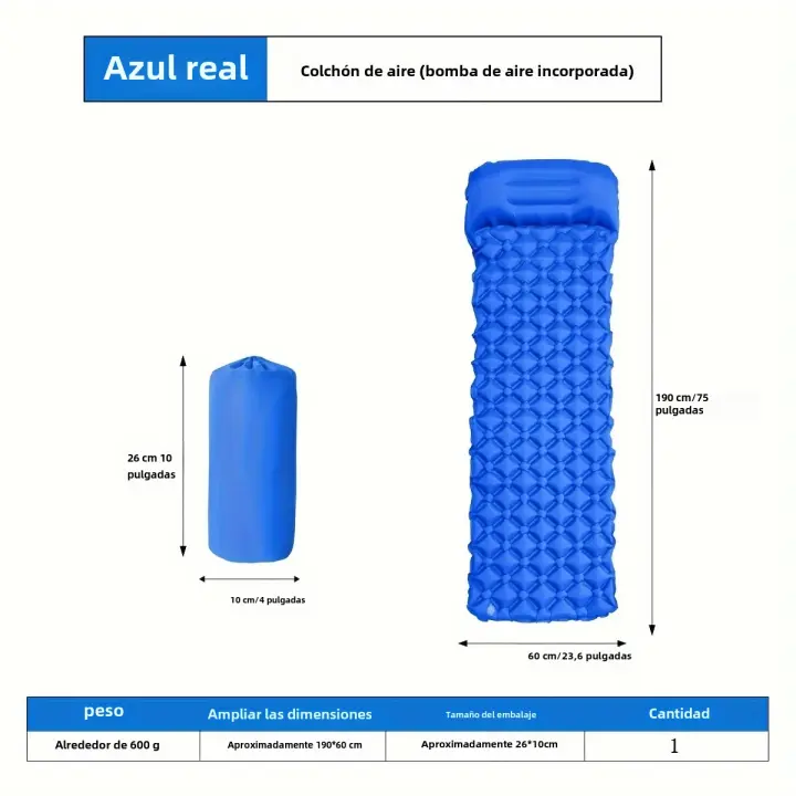 Almohadilla De Dormir Para Camping Inflable Ultraligera Con Apoyo De Cabeza Para Viajes Y Senderismo Material PVC Y TPU Nylon - 1