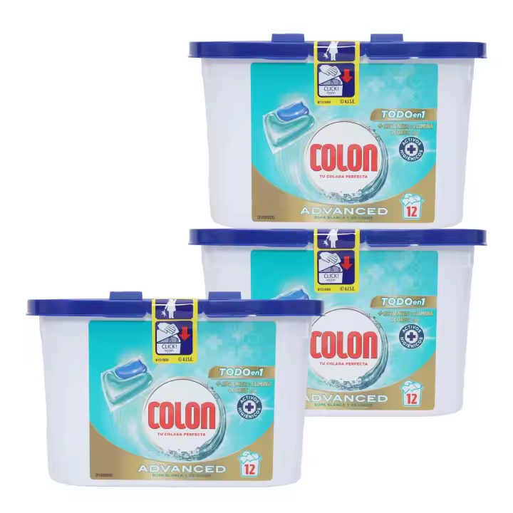 Colon Total Power Gel Caps Higiene Detergente para Lavadora con activos higiénicos, Formato Cápsulas Total 36 unidades (envase 3 x 12 capsulas) - 1