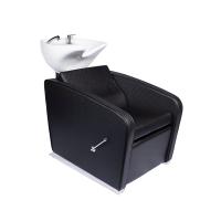 Lavacabezas de peluquería negro con reposapiernas y lavabo de cerámica blanca - details 0